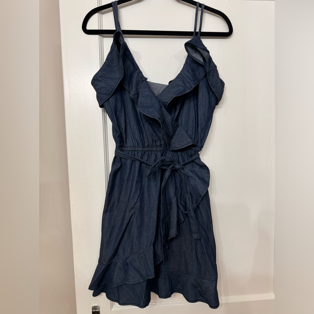 Dollhouse denim ruffle faux wrap mini dress medium